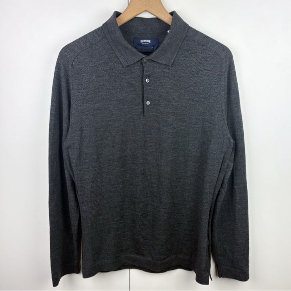 Vilebrequin 100% Wool Long Sleeve Polo Shirt Sweater Charcoal Gray Mens Large